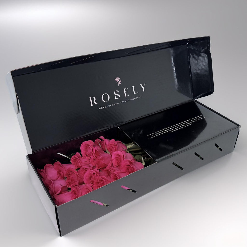 Magenta Magic – Leverera Rosa Rosor Online i Lyxig Box | ROSELY